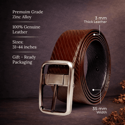 THE MEN THING Leather Belts STRATA NOIR BROWN - Premium Genuine Leather Reversible Belt for Men & Boys | Durable & Stylish for Everyday Wear