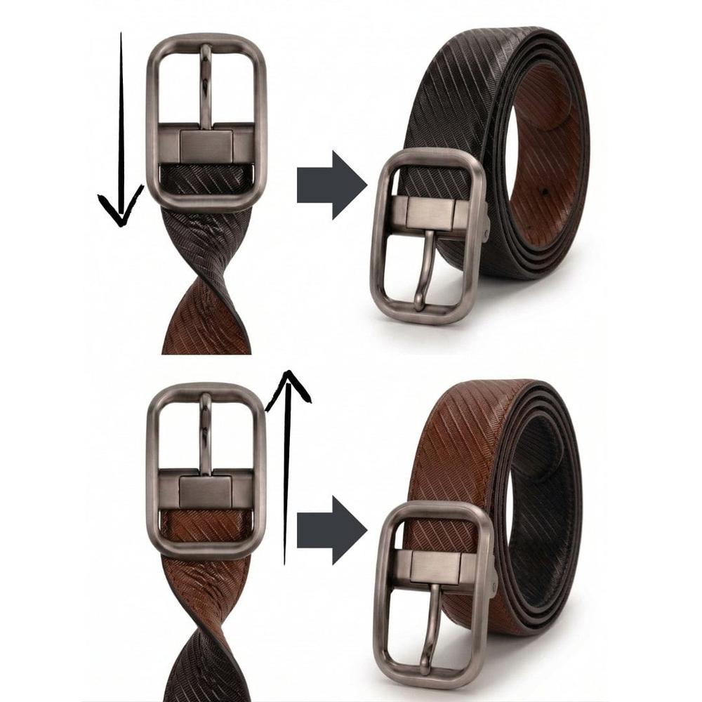 THE MEN THING Leather Belts STRATA NOIR BROWN - Premium Genuine Leather Reversible Belt for Men & Boys | Durable & Stylish for Everyday Wear