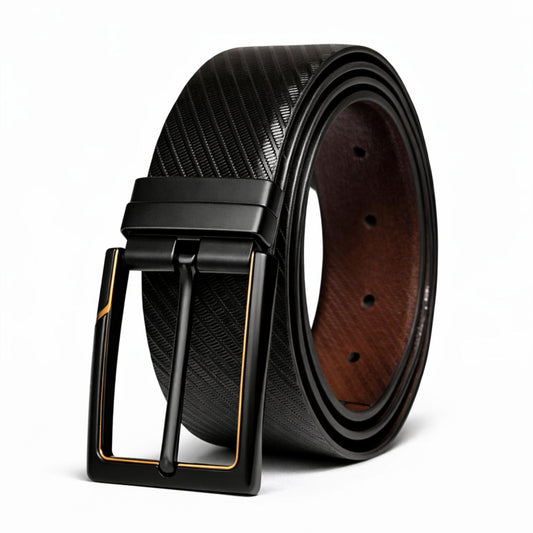 THE MEN THING Leather Belts STRAVON BLACK - Premium Genuine Leather Reversible Belt for Men & Boys | Durable & Stylish for Everyday Wear