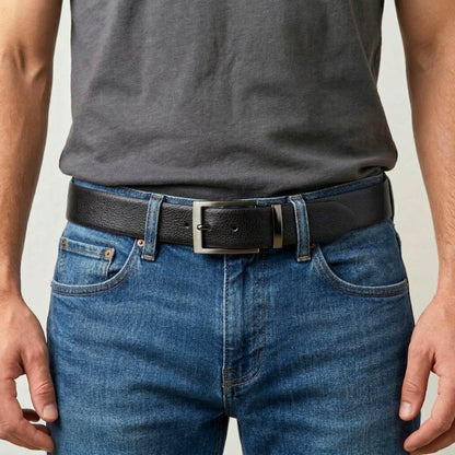 THE MEN THING Leather Belts STRIAX BLACK - Premium Genuine Leather Reversible Belt for Men & Boys | Durable & Stylish for Everyday Wear