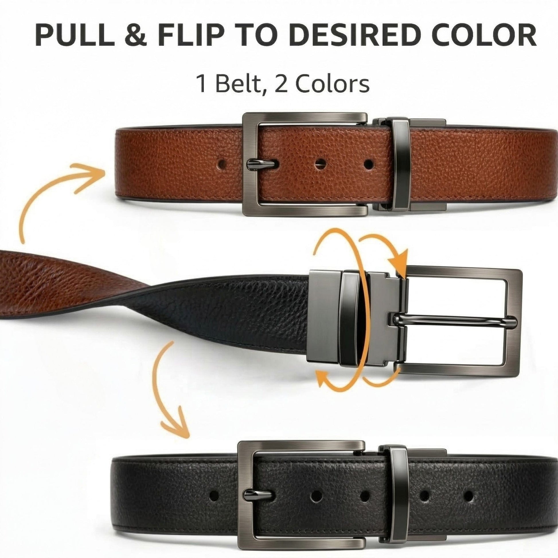 THE MEN THING Leather Belts STRIAX BLACK - Premium Genuine Leather Reversible Belt for Men & Boys | Durable & Stylish for Everyday Wear