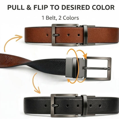 THE MEN THING Leather Belts STRIAX BLACK - Premium Genuine Leather Reversible Belt for Men & Boys | Durable & Stylish for Everyday Wear