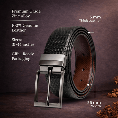 THE MEN THING Leather Belts STRIVO BLACK - Premium Genuine Leather Reversible Belt for Men & Boys | Durable & Stylish for Everyday Wear