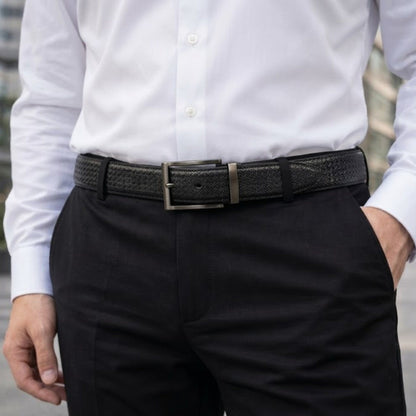 THE MEN THING Leather Belts STRIVO BLACK - Premium Genuine Leather Reversible Belt for Men & Boys | Durable & Stylish for Everyday Wear