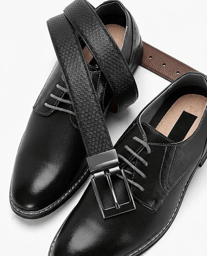 THE MEN THING Leather Belts STRIVO BLACK - Premium Genuine Leather Reversible Belt for Men & Boys | Durable & Stylish for Everyday Wear