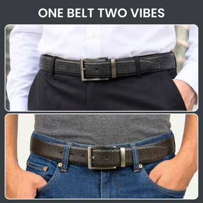 THE MEN THING Leather Belts STRIVO BLACK - Premium Genuine Leather Reversible Belt for Men & Boys | Durable & Stylish for Everyday Wear