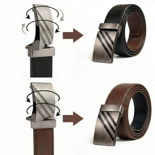 THE MEN THING Leather Belts STRYDEX BLACK - Premium Genuine Leather Reversible Belt for Men & Boys | Durable & Stylish for Everyday Wear