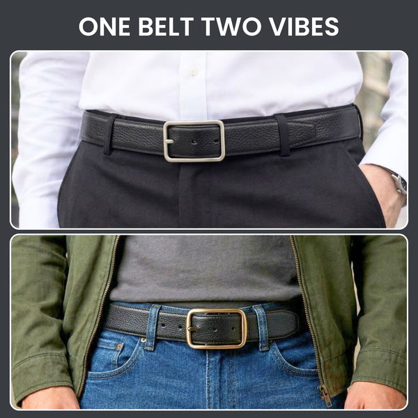 Mens Genuine Leather Belt | 2 in 1 Reversible (Black & Brown) (1 Pc.) - TANERO