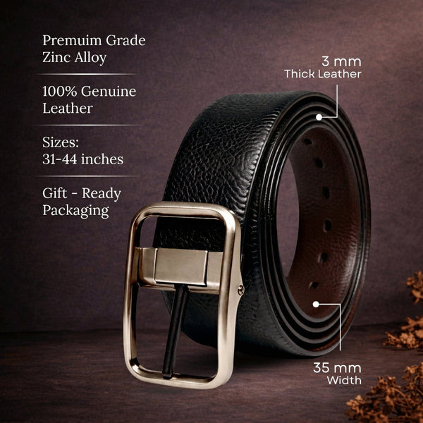 Mens Genuine Leather Belt | 2 in 1 Reversible (Black & Brown) (1 Pc.) - TANERO
