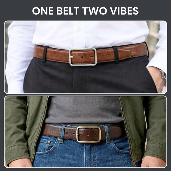 Mens Genuine Leather Belt | 2 in 1 Reversible (Brown & Black) (1 Pc.) - TANERO
