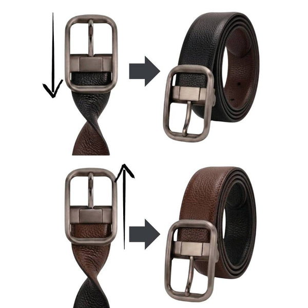 Mens Genuine Leather Belt | 2 in 1 Reversible (Brown & Black) (1 Pc.) - TANERO