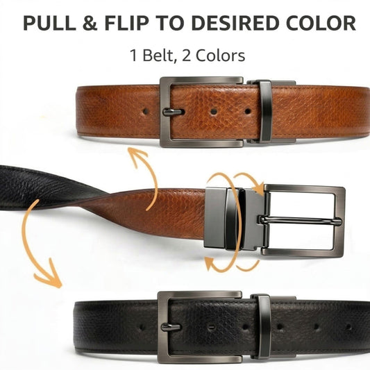 THE MEN THING Leather Belts TEXAURA BROWN - Premium Genuine Leather Reversible Belt for Men & Boys | Durable & Stylish for Everyday Wear