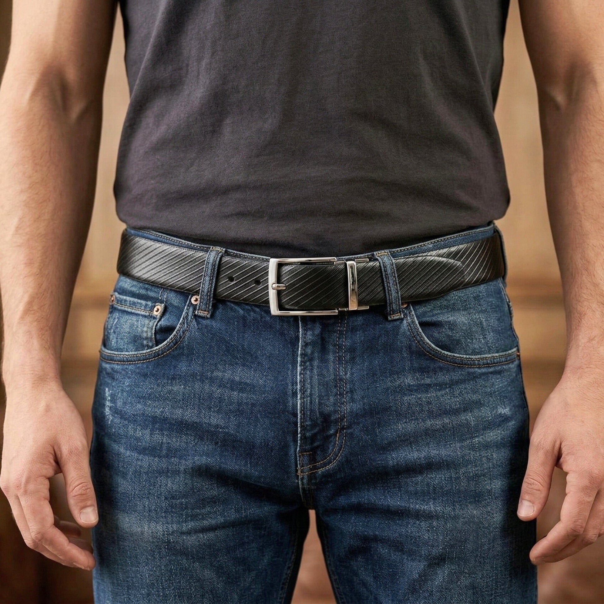 THE MEN THING Leather Belts TEXLOR BLACK - Premium Genuine Leather Reversible Belt for Men & Boys | Durable & Stylish for Everyday Wear