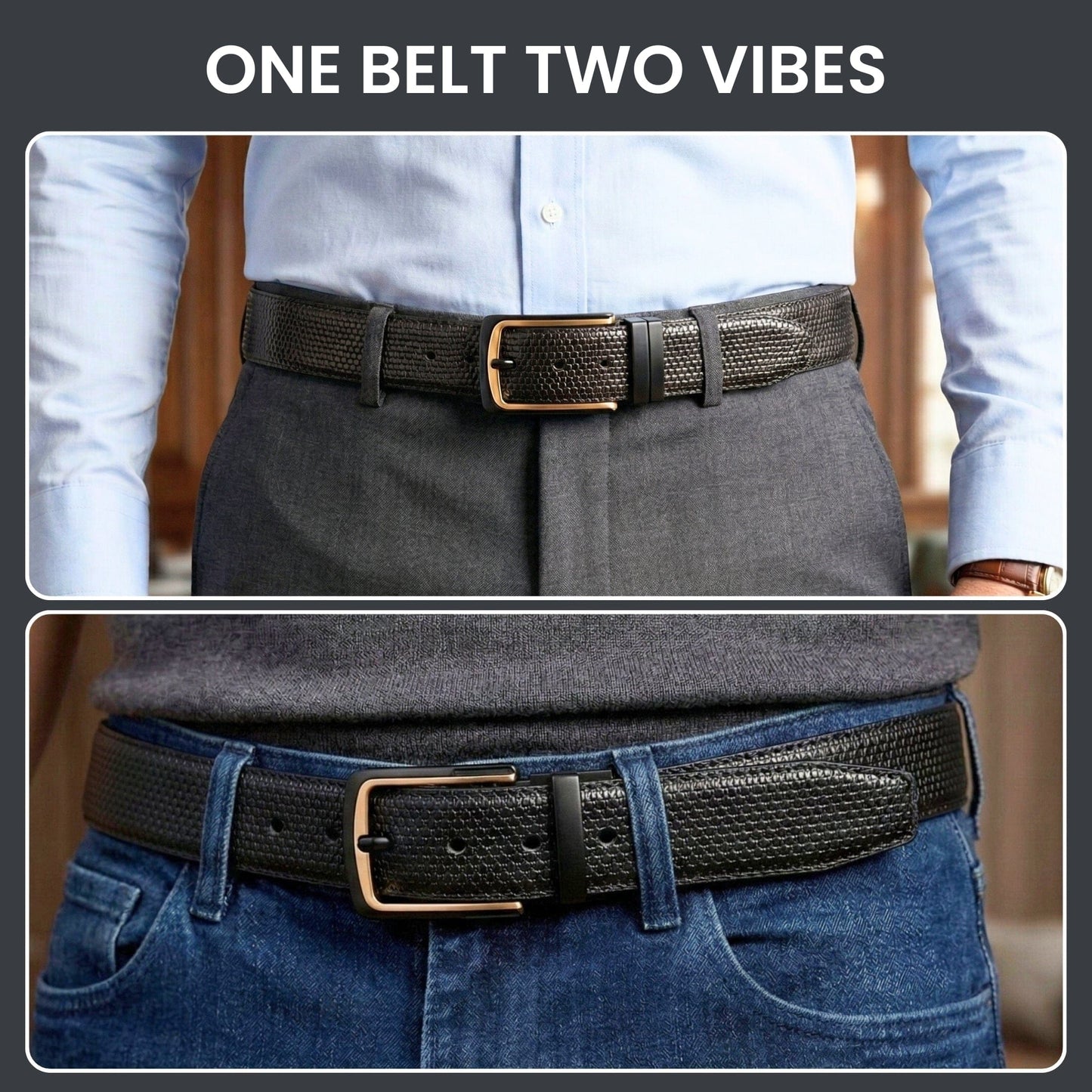 THE MEN THING Leather Belts TEXTURON BLACK - Premium Genuine Leather Reversible Belt for Men & Boys | Durable & Stylish for Everyday Wear