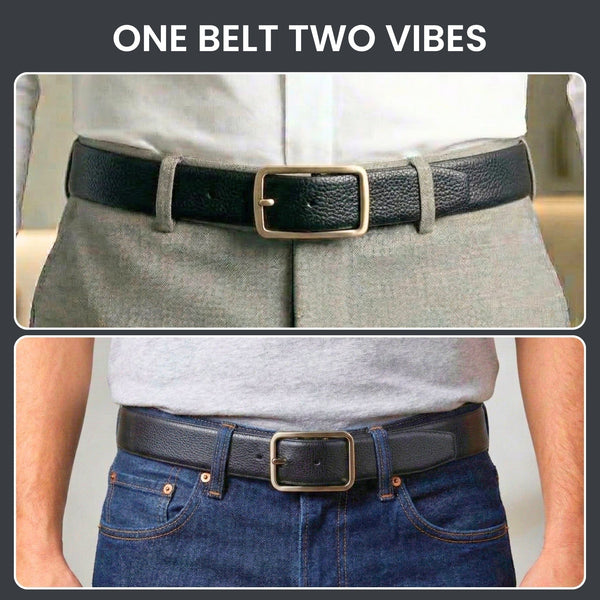 Mens Genuine Leather Belt | 2 in 1 Reversible (Black & Brown) (1 Pc.) - URBAN EMPEROR
