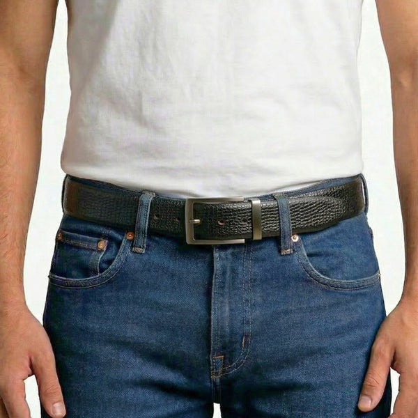 Mens Genuine Leather Belt | 2 in 1 Reversible (Black & Brown) (1 Pc.) - VALTOR