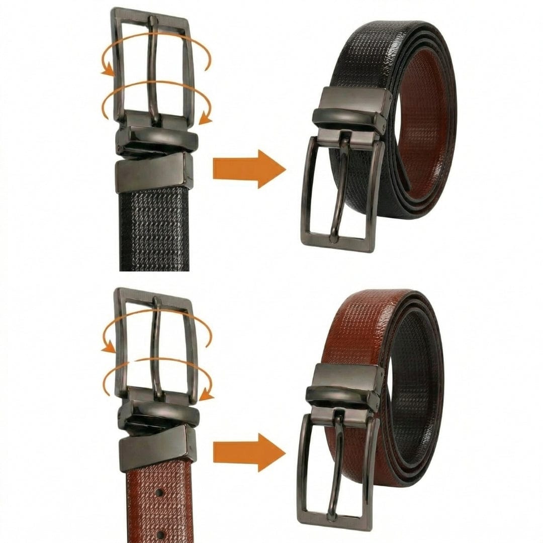 THE MEN THING Leather Belts VALTOR BLACK - Premium Genuine Leather Reversible Belt for Men & Boys | Durable & Stylish for Everyday Wear