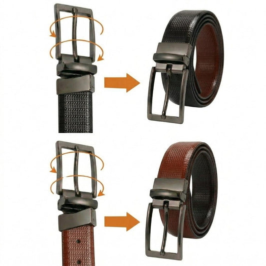 THE MEN THING Leather Belts VALTOR BLACK - Premium Genuine Leather Reversible Belt for Men & Boys | Durable & Stylish for Everyday Wear