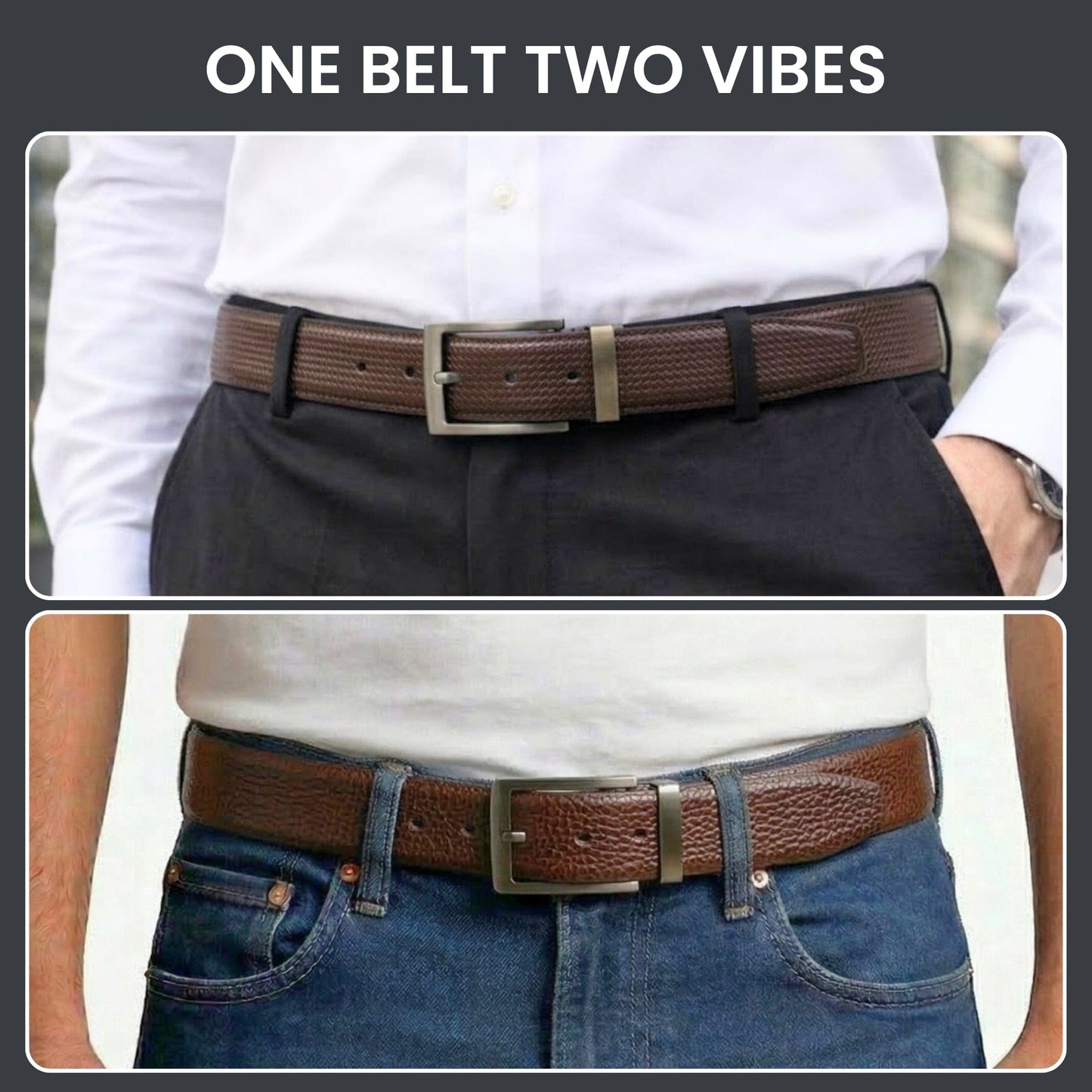 THE MEN THING Leather Belts VALTOR BROWN - Premium Genuine Leather Reversible Belt for Men & Boys | Durable & Stylish for Everyday Wear