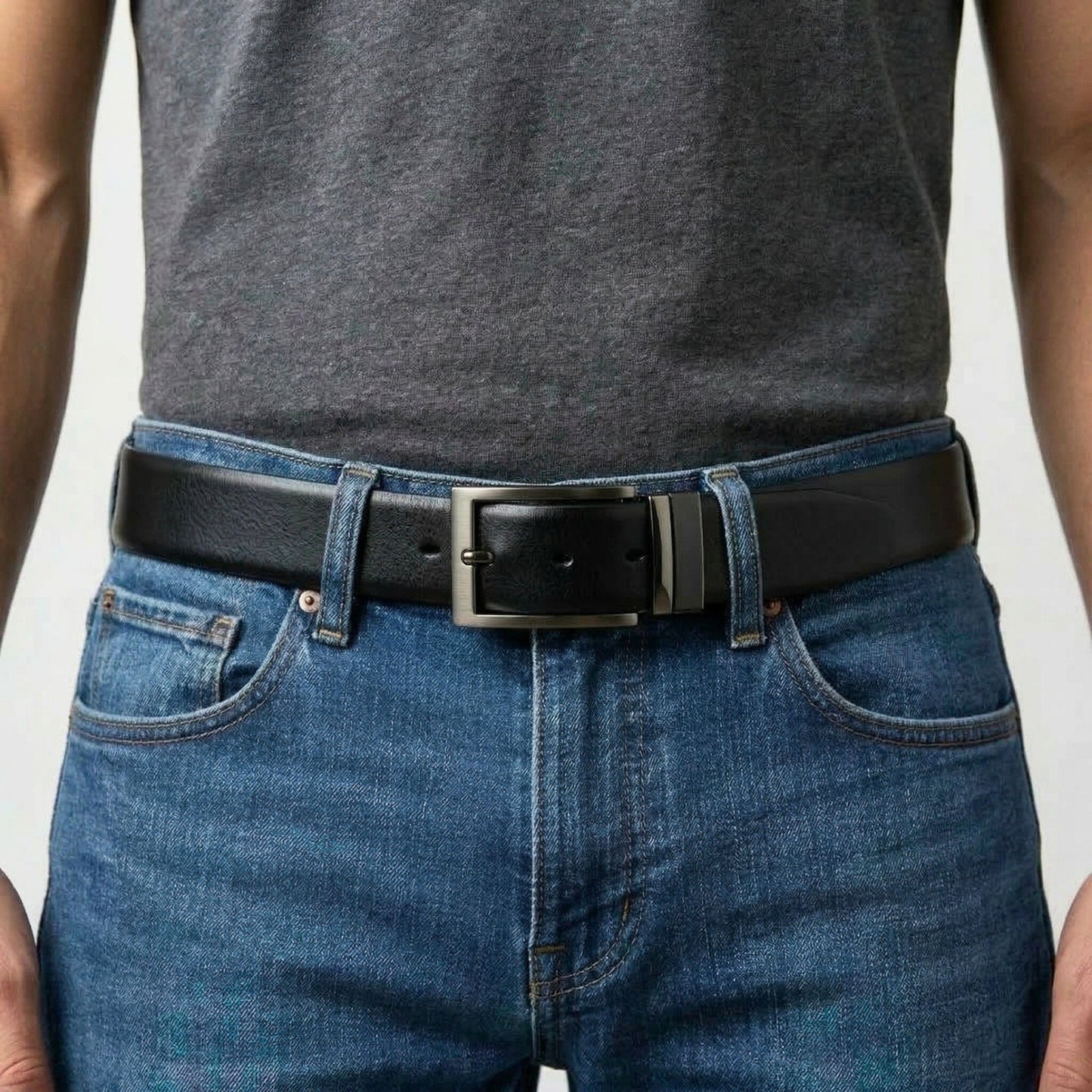 THE MEN THING Leather Belts VANTHOR BLACK - Premium Genuine Leather Reversible Belt for Men & Boys | Durable & Stylish for Everyday Wear