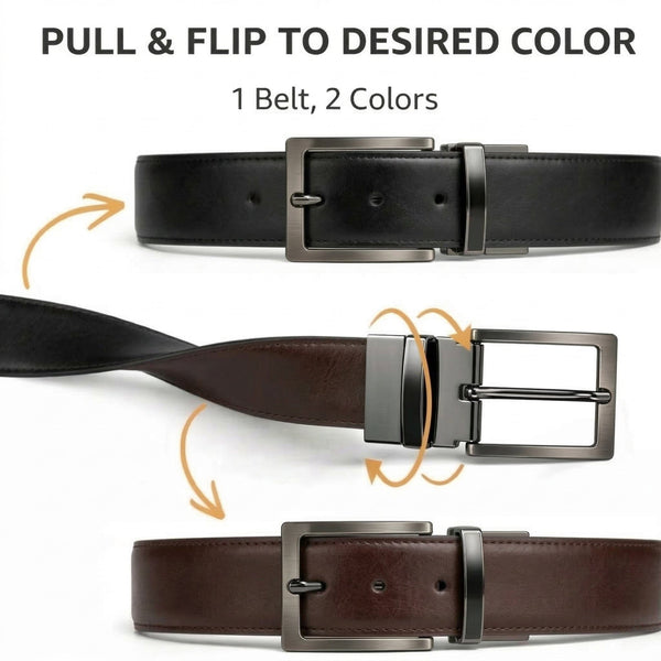 VANTHOR BLACK - Premium Genuine Leather Reversible Belt for Men & Boys | Durable & Stylish for Everyday Wear