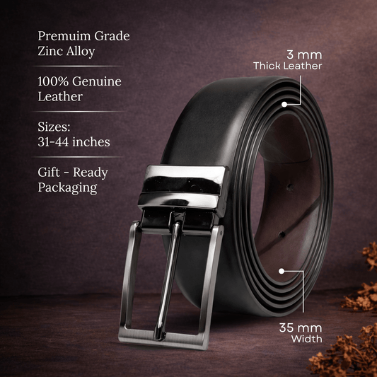 THE MEN THING Leather Belts VANTHOR BLACK - Premium Genuine Leather Reversible Belt for Men & Boys | Durable & Stylish for Everyday Wear