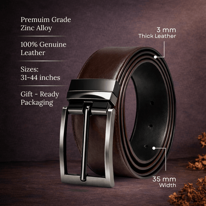 THE MEN THING Leather Belts VANTHOR BROWN - Premium Genuine Leather Reversible Belt for Men & Boys | Durable & Stylish for Everyday Wear