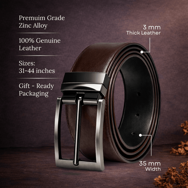 VANTHOR BROWN - Premium Genuine Leather Reversible Belt for Men & Boys | Durable & Stylish for Everyday Wear
