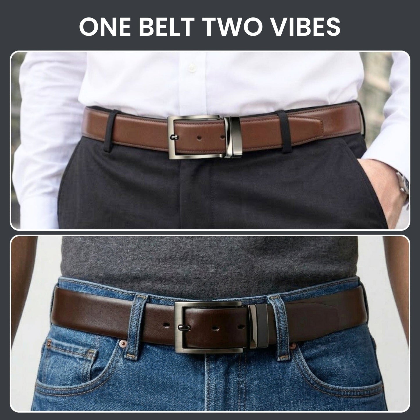 THE MEN THING Leather Belts VANTHOR BROWN - Premium Genuine Leather Reversible Belt for Men & Boys | Durable & Stylish for Everyday Wear