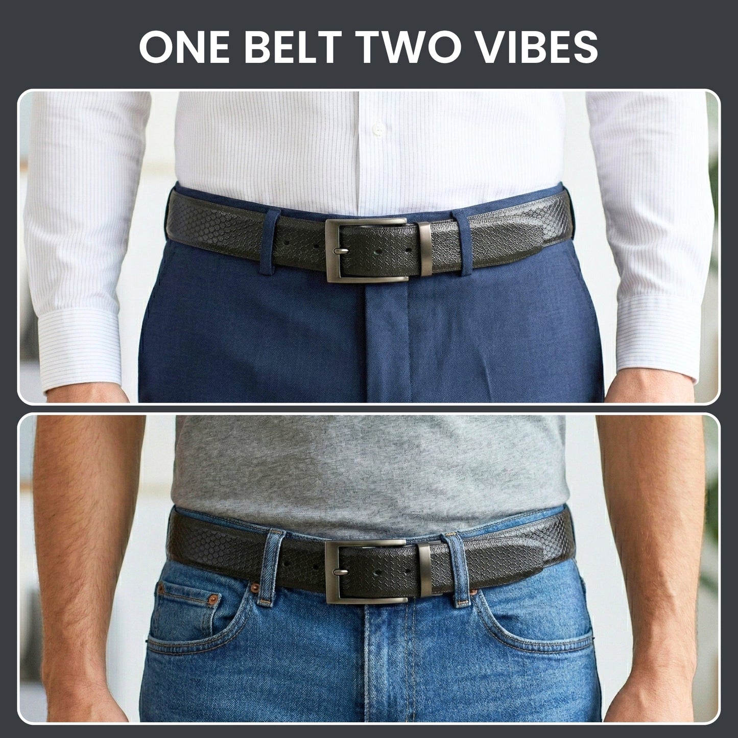 THE MEN THING Leather Belts VELTRON BLACK - Premium Genuine Leather Reversible Belt for Men & Boys | Durable & Stylish for Everyday Wear