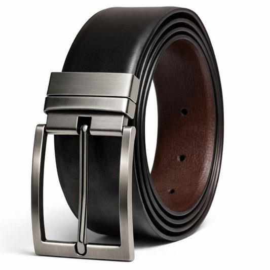 THE MEN THING Leather Belts VEXARO BLACK - Premium Genuine Leather Reversible Belt for Men & Boys | Durable & Stylish for Everyday Wear