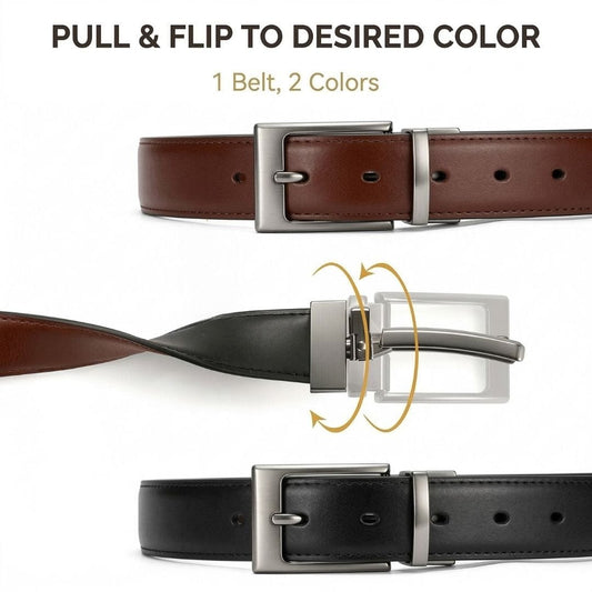 THE MEN THING Leather Belts VEXARO BROWN - Premium Genuine Leather Reversible Belt for Men & Boys | Durable & Stylish for Everyday Wear