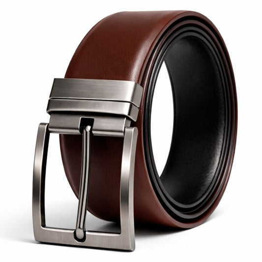 THE MEN THING Leather Belts VEXARO BROWN - Premium Genuine Leather Reversible Belt for Men & Boys | Durable & Stylish for Everyday Wear