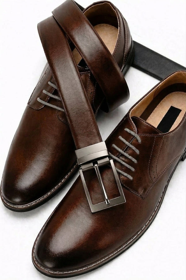 Mens Genuine Leather Belt | 2 in 1 Reversible (Brown & Black) (1 Pc.) - VEXARO