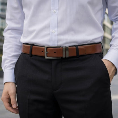 THE MEN THING Leather Belts VEXARO BROWN - Premium Genuine Leather Reversible Belt for Men & Boys | Durable & Stylish for Everyday Wear