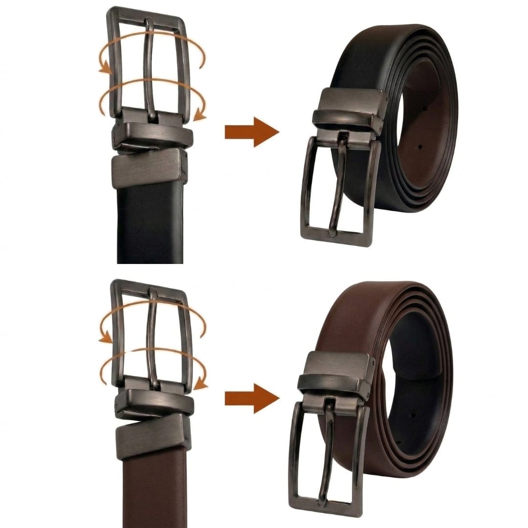 THE MEN THING Leather Belts VEXARO BROWN - Premium Genuine Leather Reversible Belt for Men & Boys | Durable & Stylish for Everyday Wear