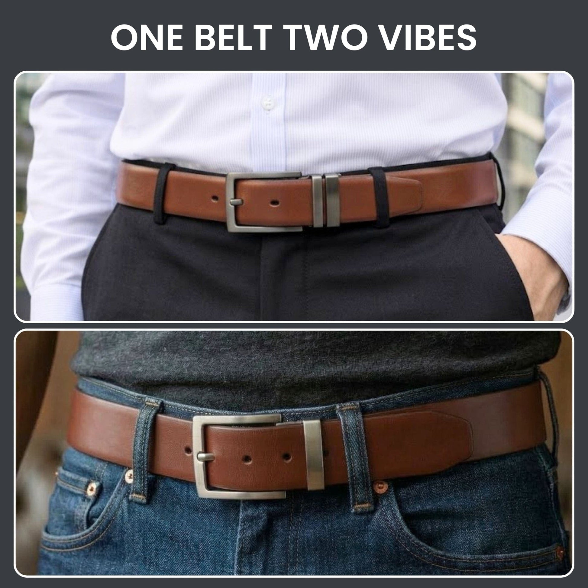 THE MEN THING Leather Belts VEXARO BROWN - Premium Genuine Leather Reversible Belt for Men & Boys | Durable & Stylish for Everyday Wear