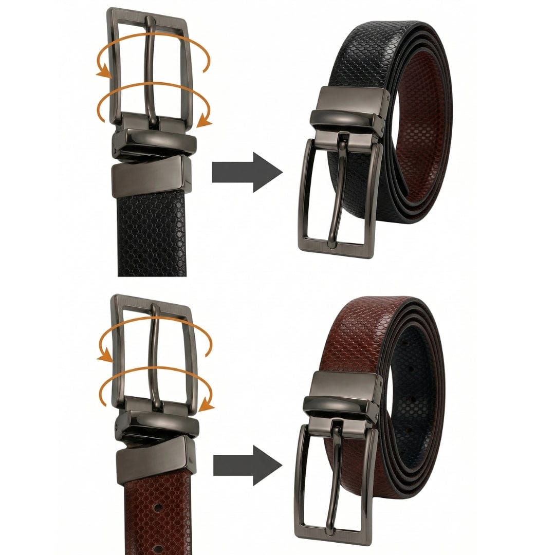 THE MEN THING Leather Belts VEXTOR BLACK - Premium Genuine Leather Reversible Belt for Men & Boys | Durable & Stylish for Everyday Wear