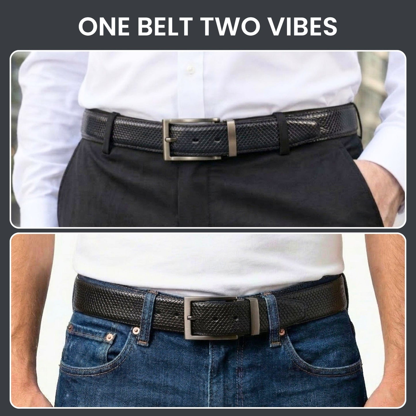 THE MEN THING Leather Belts VEXTOR BLACK - Premium Genuine Leather Reversible Belt for Men & Boys | Durable & Stylish for Everyday Wear