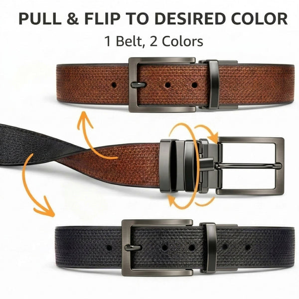 VINTEX BLACK - Premium Genuine Leather Reversible Belt for Men & Boys | Durable & Stylish for Everyday Wear