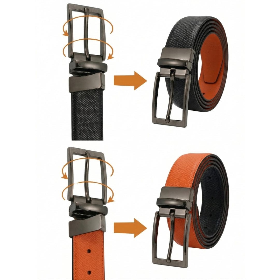THE MEN THING Leather Belts VOLTEX BLACK - Premium Genuine Leather Reversible Belt for Men & Boys | Durable & Stylish for Everyday Wear