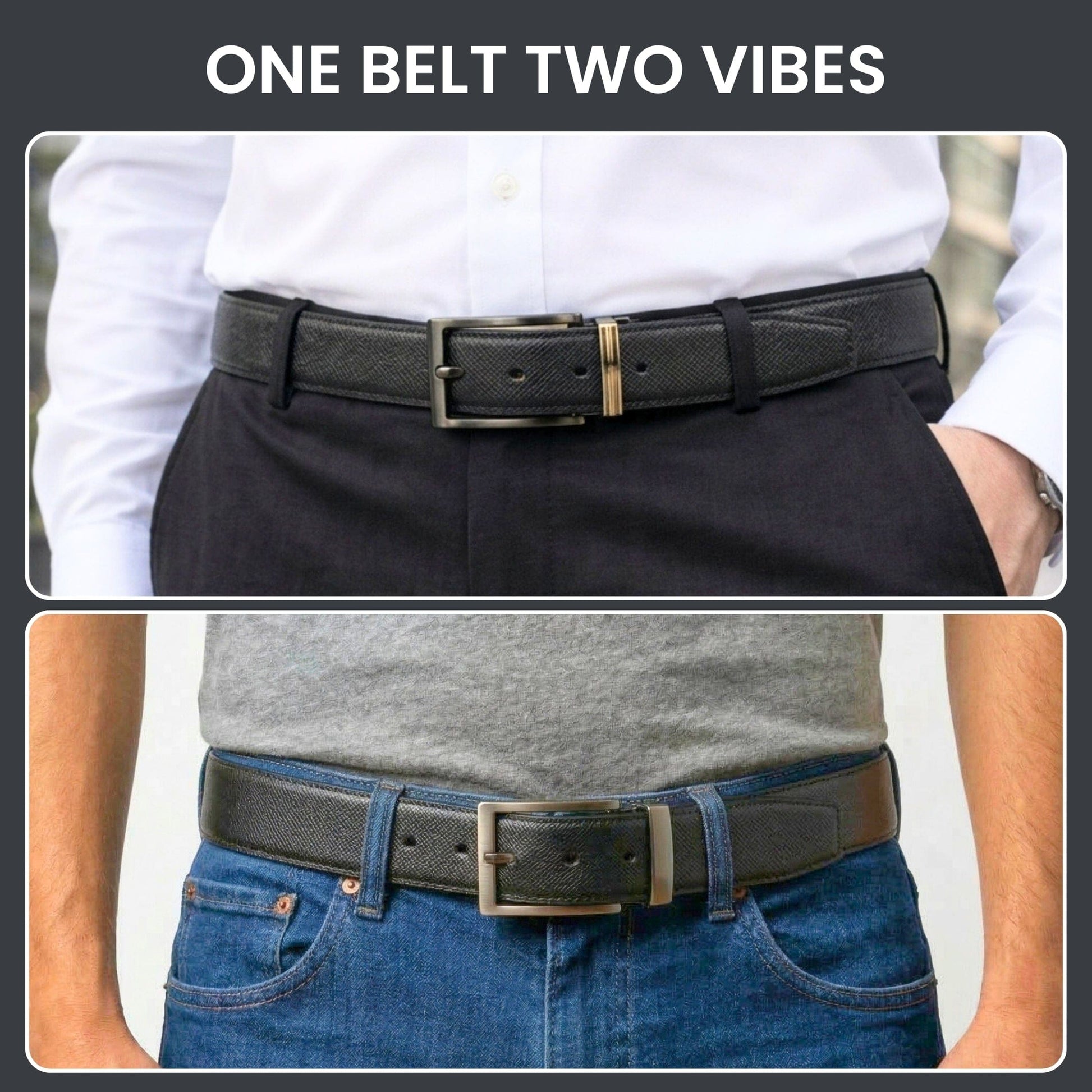 THE MEN THING Leather Belts VOLTEX BLACK - Premium Genuine Leather Reversible Belt for Men & Boys | Durable & Stylish for Everyday Wear