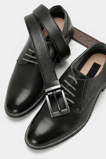 THE MEN THING Leather Belts VORAX BLACK - Premium Genuine Leather Reversible Belt for Men & Boys | Durable & Stylish for Everyday Wear