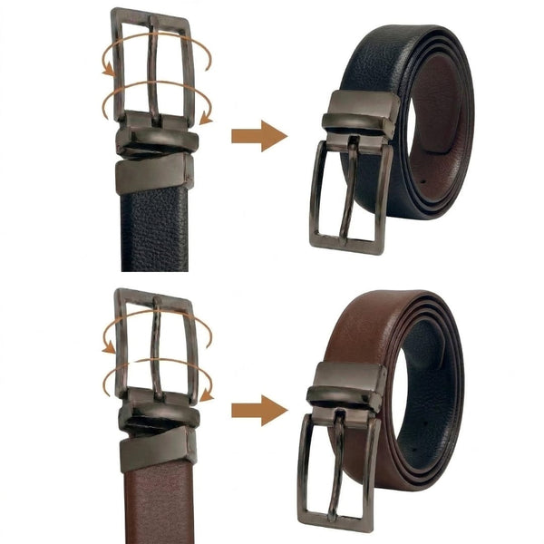 Mens Genuine Leather Belt | 2 in 1 Reversible (Black & Brown) (1 Pc.) - VORAX