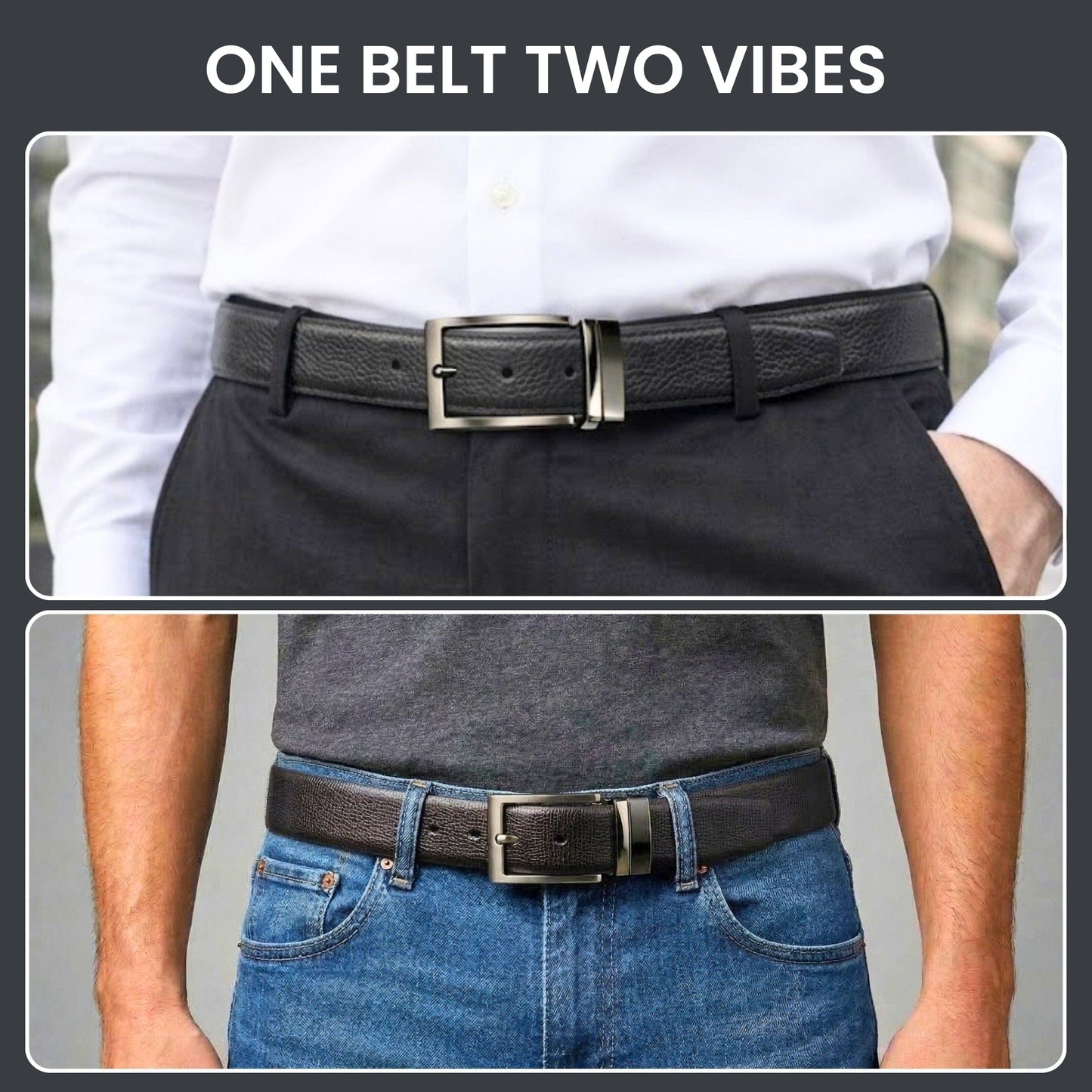 THE MEN THING Leather Belts VORAX BLACK - Premium Genuine Leather Reversible Belt for Men & Boys | Durable & Stylish for Everyday Wear
