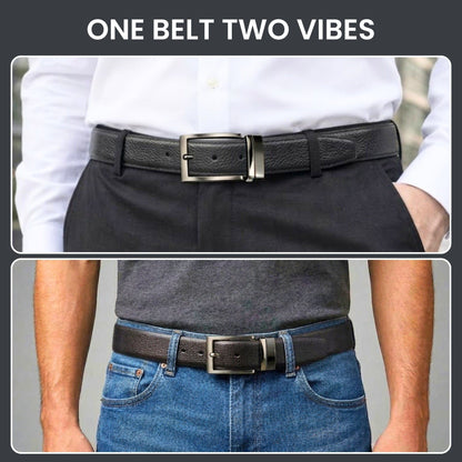 THE MEN THING Leather Belts VORAX BLACK - Premium Genuine Leather Reversible Belt for Men & Boys | Durable & Stylish for Everyday Wear