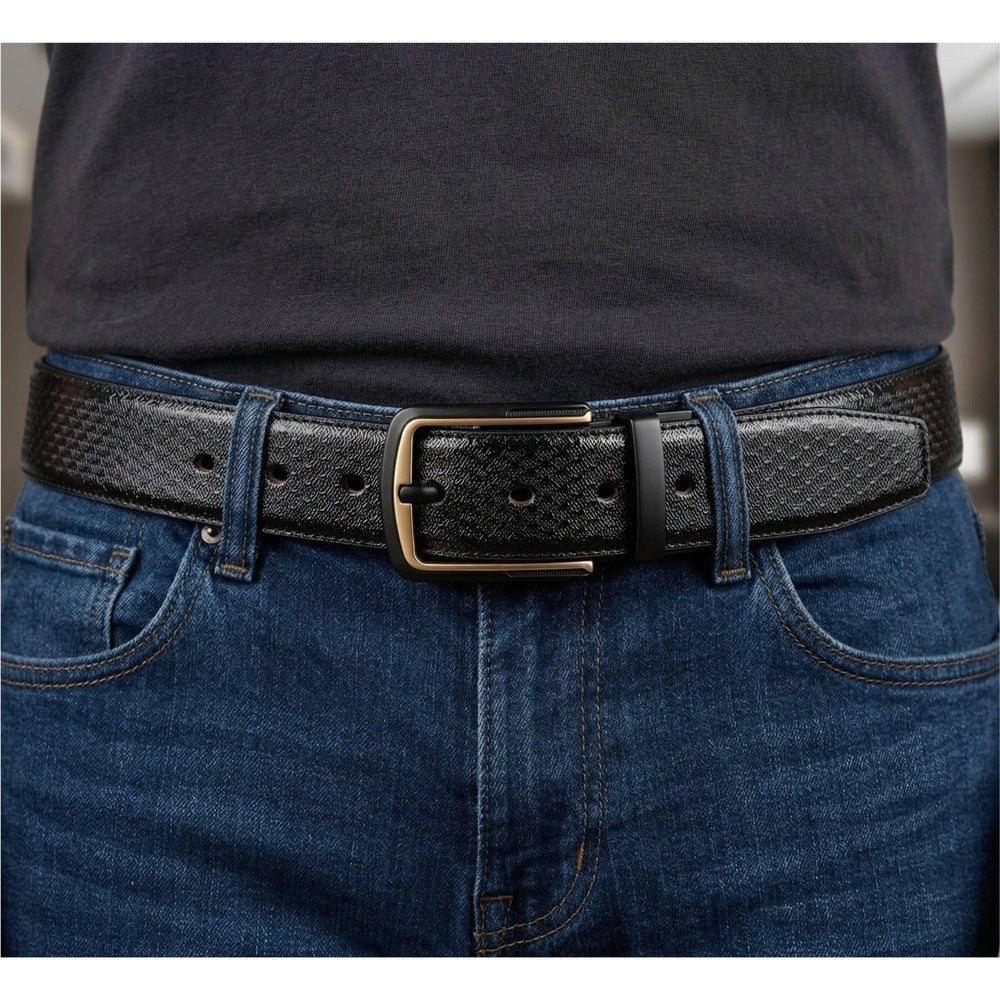THE MEN THING Leather Belts WOVENLUX BLACK - Premium Genuine Leather Reversible Belt for Men & Boys | Durable & Stylish for Everyday Wear