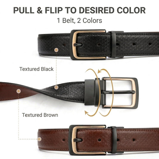 THE MEN THING Leather Belts WOVENLUX BLACK - Premium Genuine Leather Reversible Belt for Men & Boys | Durable & Stylish for Everyday Wear