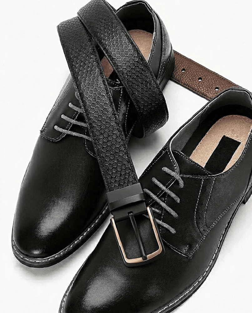 THE MEN THING Leather Belts WOVENLUX BLACK - Premium Genuine Leather Reversible Belt for Men & Boys | Durable & Stylish for Everyday Wear
