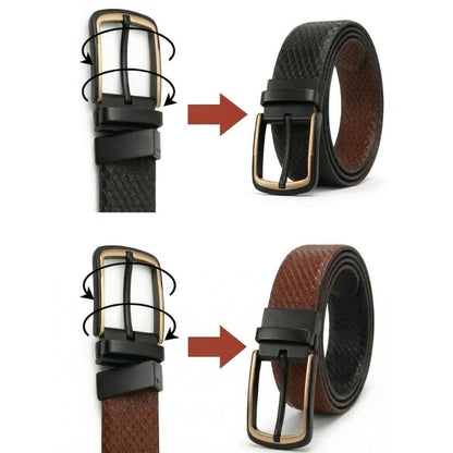 THE MEN THING Leather Belts WOVENLUX BLACK - Premium Genuine Leather Reversible Belt for Men & Boys | Durable & Stylish for Everyday Wear